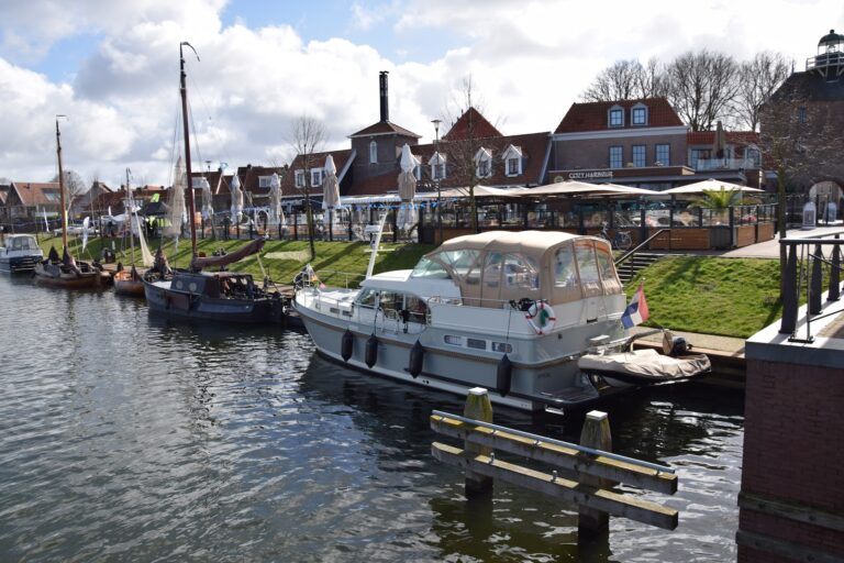 Boten in de Stadshaven met de huizen van Harderwijk